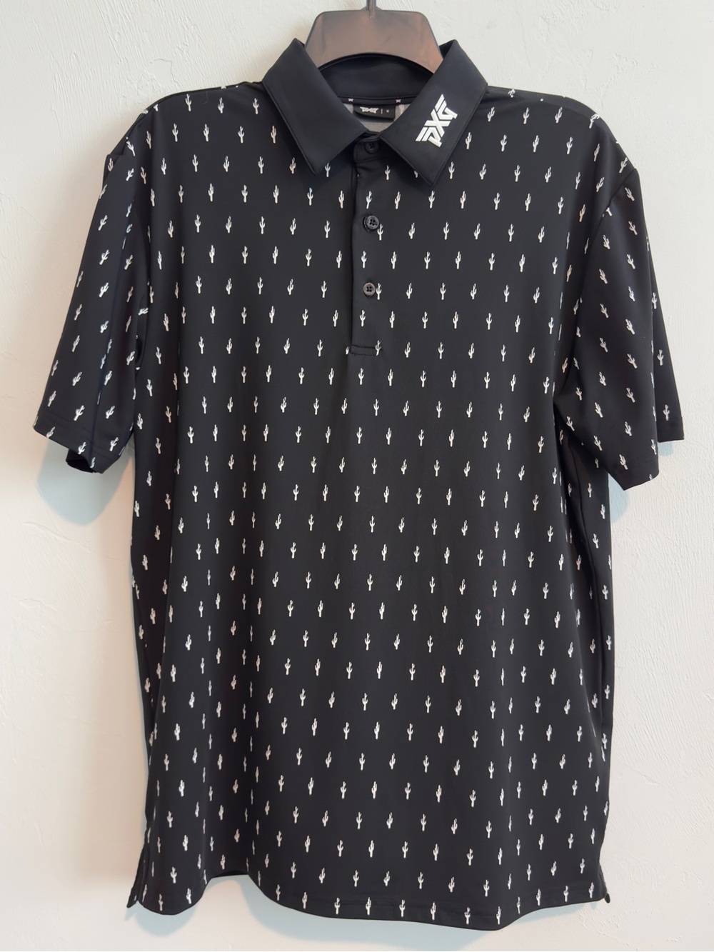 PXG  Athletic Fit Cactus Print Golf Polo Shirt S Black White